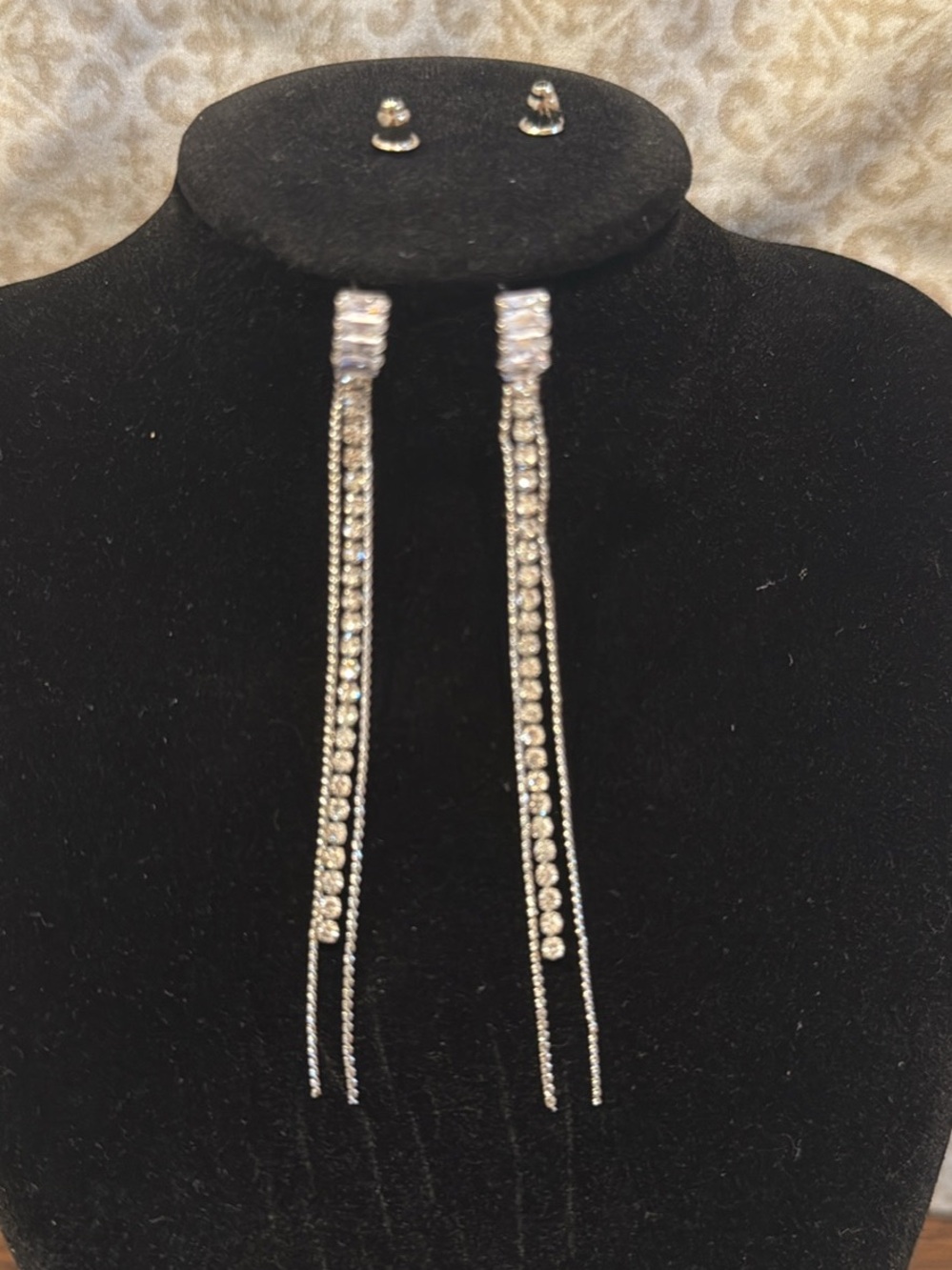 Elegant Long Silver Rhinestone Drop Earrings - Sparkling Bridal Style